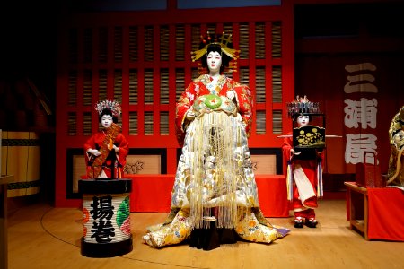 Sukeroku on the kabuki stage, replica of late 1700s, scale 1 to 1 - Edo-Tokyo Museum - Sumida, Tokyo, Japan - DSC06810