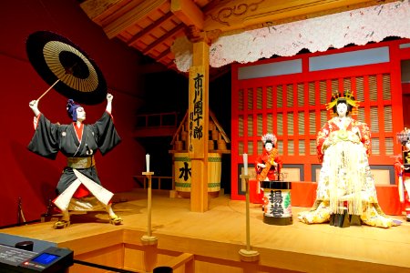 Sukeroku on the kabuki stage, replica of late 1700s, scale 1 to 1 - Edo-Tokyo Museum - Sumida, Tokyo, Japan - DSC06820