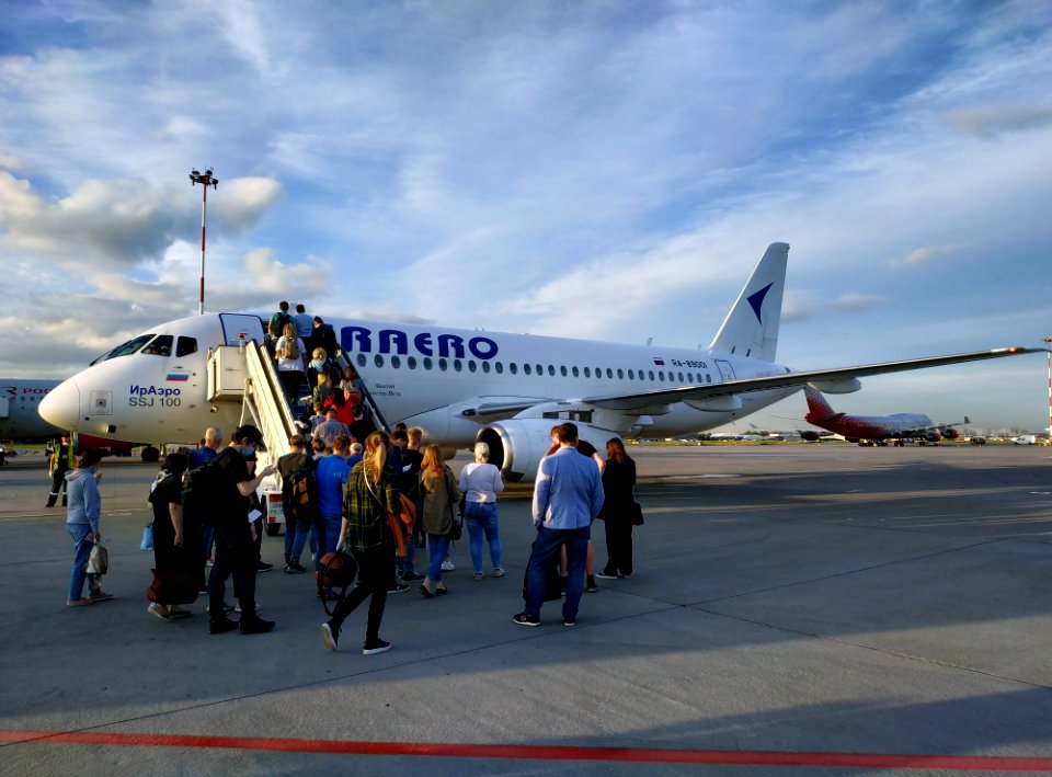 Sukhoi Superjet 100 (IrAero RA-89001) in Pulkovo Airport, Saint Petersburg, Russia