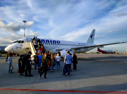 Sukhoi Superjet 100 (IrAero RA-89001) in Pulkovo Airport, Saint Petersburg, Russia