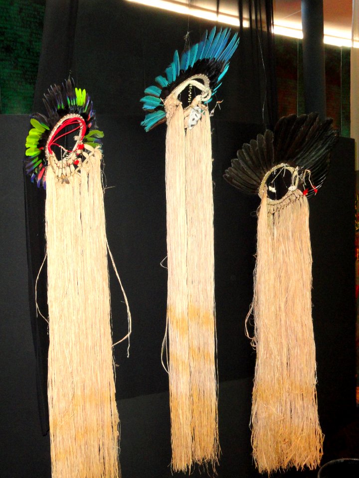 Suruí headdresses - Memorial dos Povos Indígenas - Brasilia - DSC00564