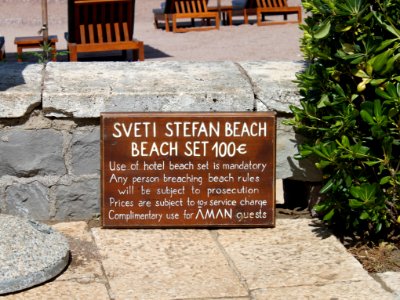 Sveti Stefan beach notice board