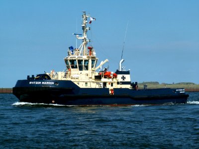 Svitzer Marken IMO 9292890 starboard in front of locks IJmuiden, Holland 16-Aug-2005