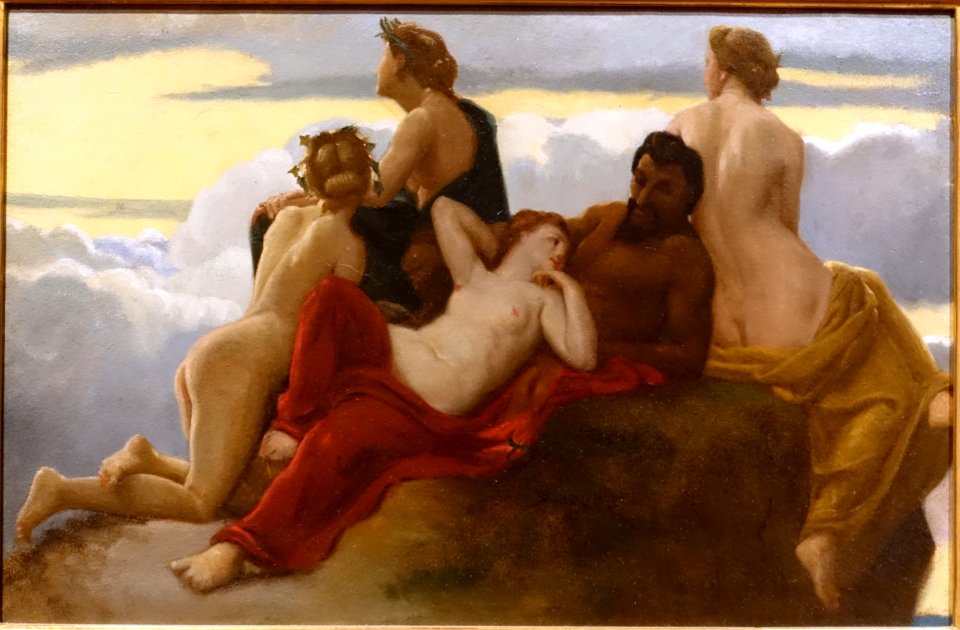Study for the ceiling of the Bordeaux Opera, by William Adolphe Bouguereau, French, c. 1859, oil on paper on canvas - Middlebury College Museum of Art - Middlebury, VT - DSC08105