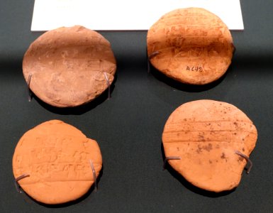 Student exercises from Adab, 1 list of goddesses, 2 list of gods associated with sun god Shamash, 3 list of temple names & epithets, 4 list of names - Oriental Institute Museum, University of Chicago - DSC07142