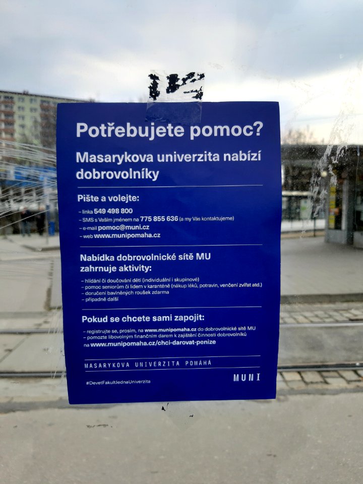 Students of Masarykova univerzita offering help for people affected by COVID-19 --- BLUE