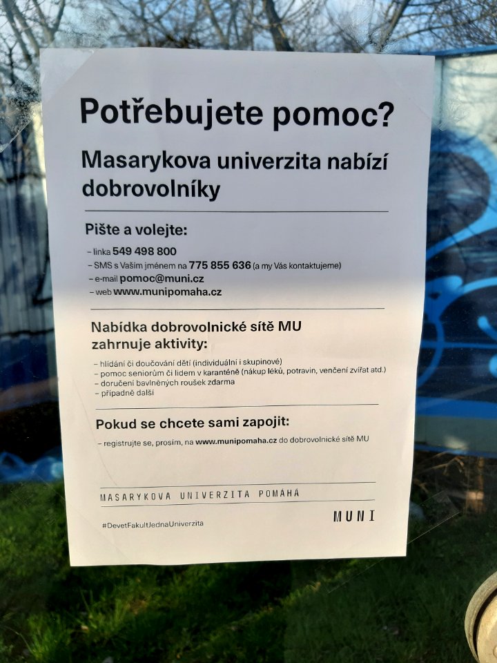 Students of Masarykova univerzita offering help for people affected by COVID-19