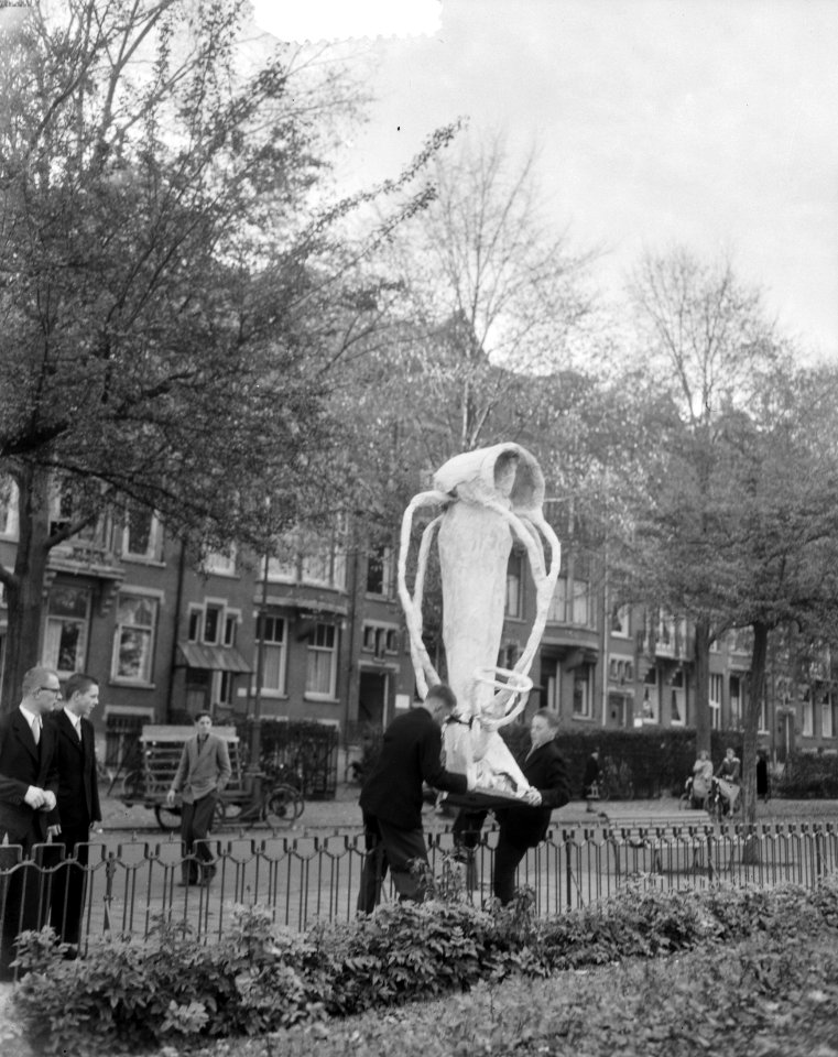 Studenten plaatsen beeld op Valeriusplein, Bestanddeelnr 906-0878