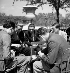 Studenten in gesprek in de Jardin du Luxembourg, Bestanddeelnr 254-2141