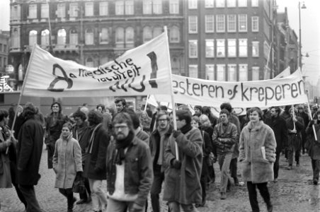 Studenten demonstreren voor meer geld voor onderwijs (Amsterdam), Bestanddeelnr 921-9142