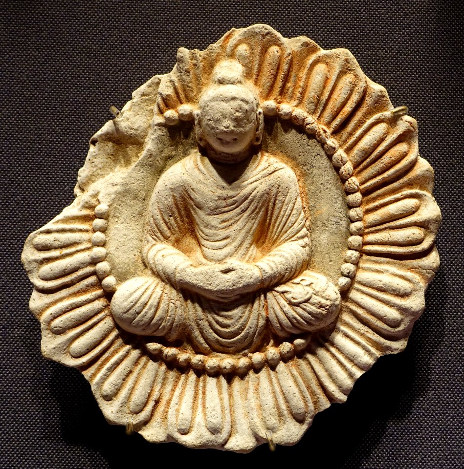 Stucco relief sculpture and decorative fragments, 1 of 4, Khotan, China, 6th-7th century AD, stucco - Tokyo National Museum - Tokyo, Japan - DSC08609