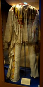 Suit, Siksika, early 1900s, elk hide, porcupine quills, natural dyes, weasel pelts - Glenbow Museum - DSC00958