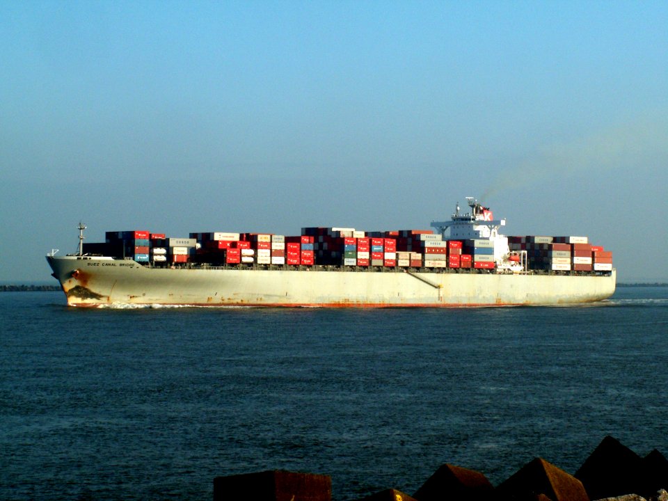 Suez Canal Bridge, leaving Port of Rotterdam, Holland 04-Jan-2006