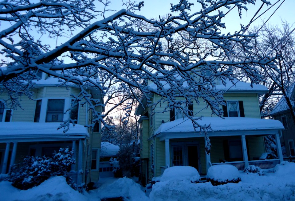 Summit New Jersey two houses after snow plus branches