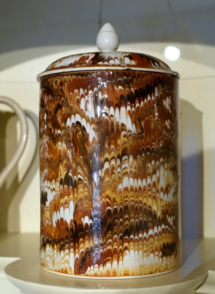 Sugar bowl with combed, slip-marbled decoration, China, c. 1795, porcelain - Concord Museum - Concord, MA - DSC05753
