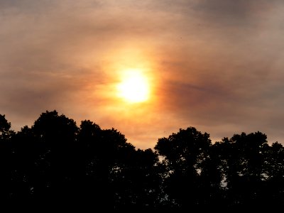 Sun behind clouds and forest fire smoke in Berlin-Spandau 2019-06-03 03