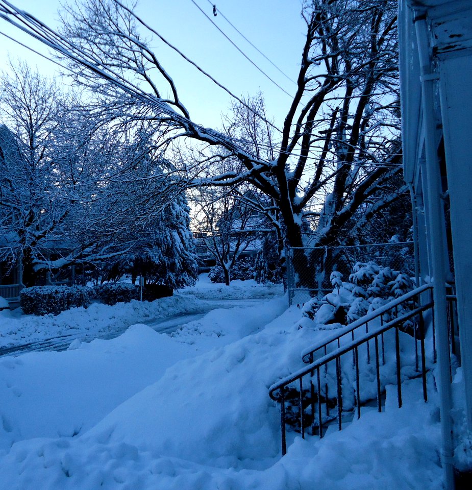 Summit New Jersey after several snowfalls walkways shoveled porch view in February