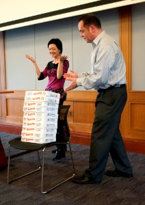 Sue Gardner and Frank Schulenburg showing Public Policy Initiative contribution volume