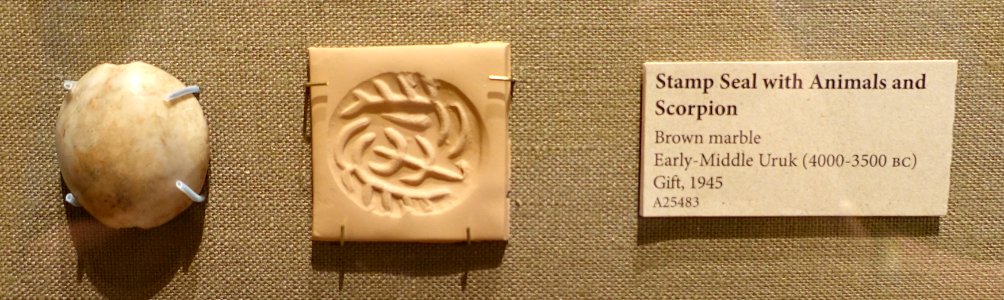 Stamp seal with Animals and Scorpion, Early-Middle Uruk, 4000-5000 BC, brown marble - Oriental Institute Museum, University of Chicago - DSC07200