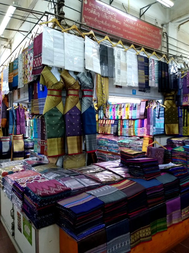 Stand selling Lao silk products in Vientiane 1
