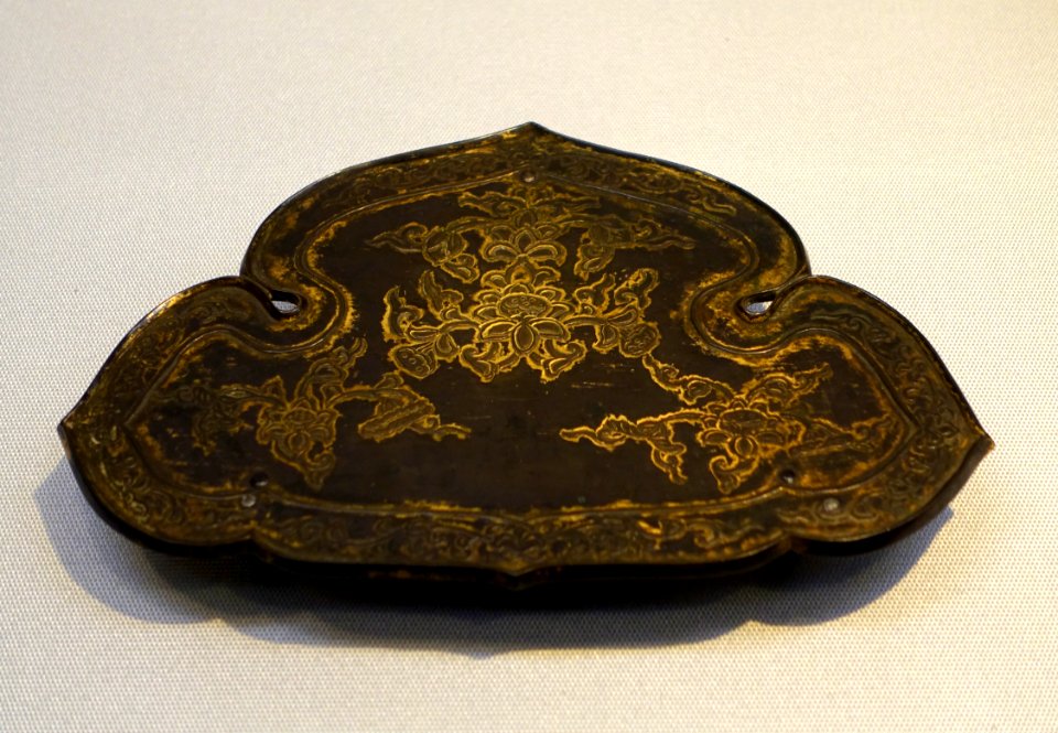 Stand for ritual implements with lotus arabesque design, Heian period, 1100s AD, gilt bronze - Tokyo National Museum - Ueno Park, Tokyo, Japan - DSC08791