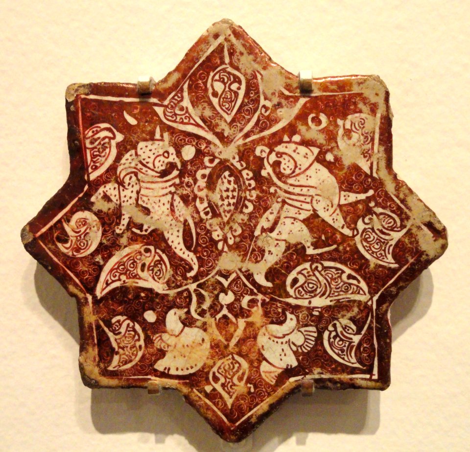Star Tile with Griffins and Birds amid Arabesque, late 12th - early 13th century, Saljuq-Atabeg period, Kashan, Iran - Sackler Museum - DSC02484