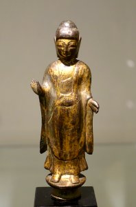 Standing Buddha, Korea, Unified Silla dynasty, 8th century AD, gilt bronze - Östasiatiska museet, Stockholm - DSC09405