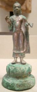 Standing Buddha, Indonesia, Borneo, Sambas region, 8th-9th century, silver, HAA photo