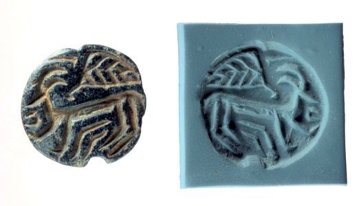 Stamp seal and modern impression. Horned animal and bird,6th–5th millennium B.C. Northern Syria or Southeastern Anatolia. Ubaid Period. Metropolitan Museum of Art