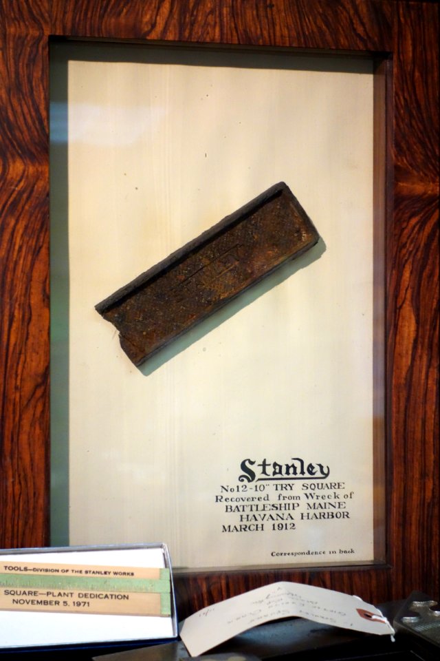 Stanley No. 12-10 inch Try Square receovered from Wreck of Battleship Maine, Havana Harbor, March 1912 - New Britain Industrial Museum - DSC09844