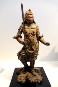 Standing Junishinsho (Twelve Heavenly Generals) - Shinjin (Monkey General), Kamakura period, 13th century, wood with polychromy, cut gold leaf, and inlaid crystal eyes - Tokyo National Museum - DSC05357