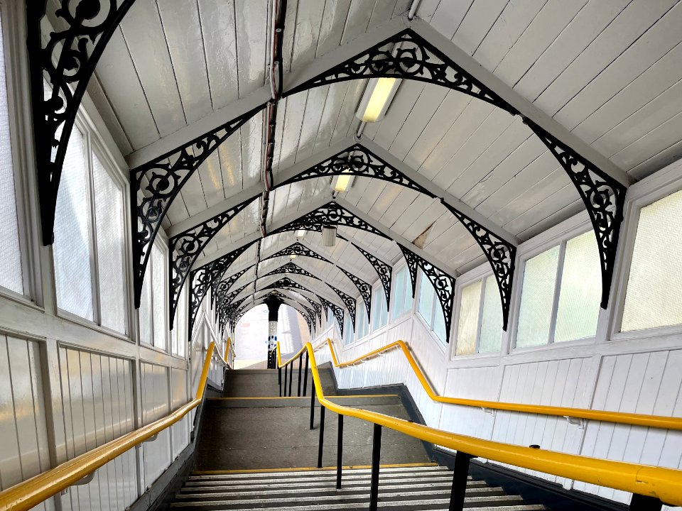 Stairs down to Drayton Park railway station 2021