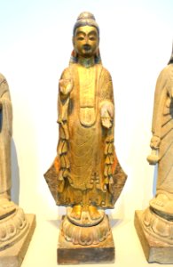Standing Buddha, China, Shanxi province, Eastern Wei dynasty, 534-550 AD, sandstone, pigments - Östasiatiska museet, Stockholm - DSC09278