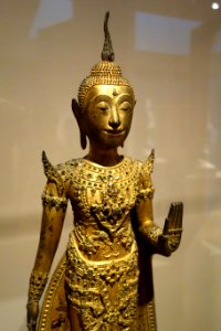 Standing Buddha, view 2, Thailand, Ayutthaya Period, 1351-1767, bronze, gilt, glass, and lacquer - Chazen Museum of Art - DSC01698