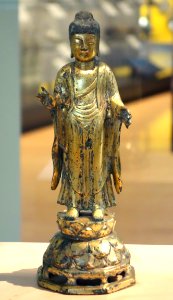 Standing Buddha on a lotus dais, Korea, Unified Silla period, 8th century, gilt bronze - Royal Ontario Museum - DSC04197