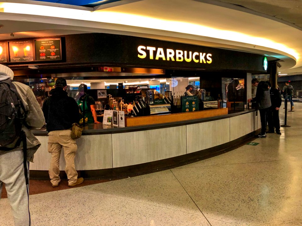 Starbucks Coffee Penn Station NY by Amtrak waiting room 