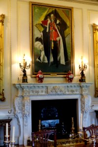 State Dining Room fireplace, with portrait of Henry, 6th Earl of Harewood, by William Nicholson, 1936 - Harewood House - West Yorkshire, England - DSC02023