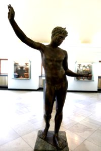 Statue of naked youth, replica of original in Athens National Museum, view 1, 4th century BC, found in the sea at Marathon, bronze - Martin von Wagner Museum - Würzburg, Germany - DSC05611