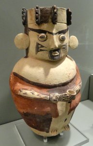 Standing Male Figure holding a cup, 1100-1450 AD, Chancay culture, central coast Peru, earthenware with brown-black on white slip - Gardiner Museum, Toronto - DSC01223