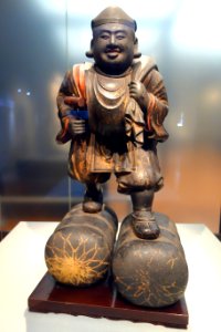 Standing Daikokuten (Mahakala) by Kaiken, Nanbokucho period, dated 1347 (Jowa 3), wood with polychromy, view 1 - Tokyo National Museum - DSC05070