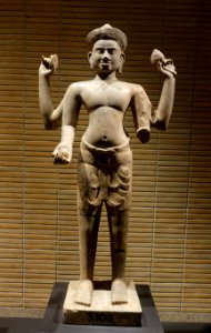 Standing Vishnu, Prasat Olok, Cambodia, Angkor period, 1100s AD, sandstone, polychromy - Tokyo National Museum - Tokyo, Japan - DSC08770