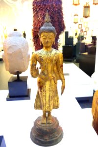 Standing Shakyamuni Buddha, probably Bangkok, Thailand, Bangkok period, 18th-19th century, bronze with lacquer and gilding - Brooklyn Museum - Brooklyn, NY - DSC08299