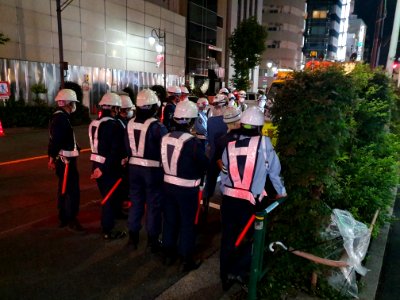 Stand-up meeting before road works