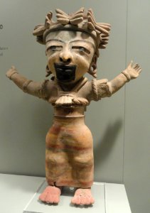 Standing Female Figure, 600-900 AD, El Faisan-Remojadas style, Veracruz, Mexico, earthenware with red on cream slip, asphalt paint - Gardiner Museum, Toronto - DSC01133