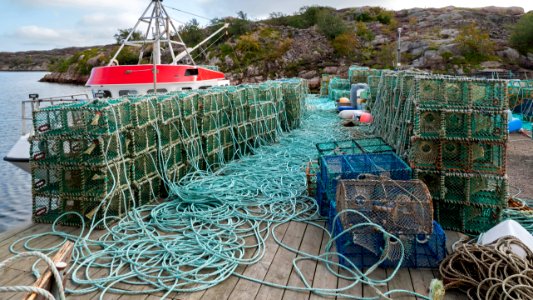 Stacks of lobster traps in Norra Grundsund 2 photo