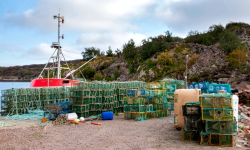 Stacks of lobster traps in Norra Grundsund 1 photo