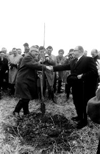 Staatssecretaris CRM mr. H. J. van der Poel plant eerste boom voor recreatiegebi, Bestanddeelnr 923-4181