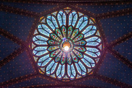 Stained glass of Notre-Dame de Montréal Basilica photo