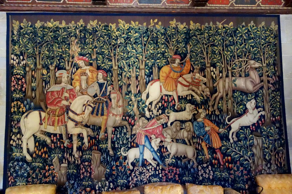 Stag hunt, Franco-Flemish Gothic, mille-fleurs tapestry, woven c. 1500 AD - Hearst Castle - DSC06346