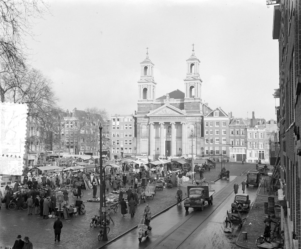 Stadsgezichten, Waterlooplein met Mozes en Aronskerk, Bestanddeelnr 906-2504
